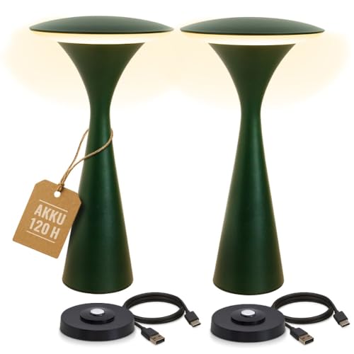 8 seasons design Tischlampen kabellos 2er Set, dimmbar, Outdoor & Indoor - Hello Space - USB Ladestation, 27cm, Aluminium (grün), LED warmweiß bis kaltweiß, Touch Control, Akku Tischleuchten von 8 seasons