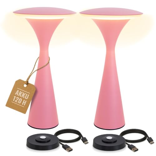 8 seasons design Tischlampen kabellos 2er Set, dimmbar, Outdoor & Indoor - Hello Space - USB Ladestation, 27cm, Aluminium (pink), LED warmweiß bis kaltweiß, Touch Control, Akku Tischleuchten von 8 seasons