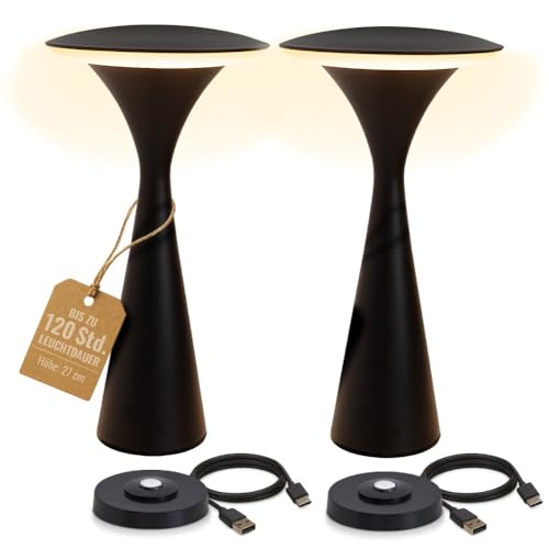 8 seasons design Tischlampen kabellos 2er Set, dimmbar, Outdoor & Indoor - Hello Space - USB Ladestation, 27cm, Aluminium (schwarz), LED warmweiß bis kaltweiß, Touch Control, Akku Tischleuchten von 8 seasons