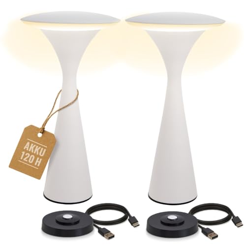 8 seasons design Tischlampen kabellos 2er Set, dimmbar, Outdoor & Indoor - Hello Space - USB Ladestation, 27cm, Aluminium (weiß), LED warmweiß bis kaltweiß, Touch Control, Akku Tischleuchten von 8 seasons