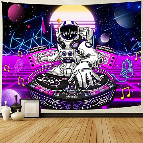 803 Wandteppich Lustiger Astronaut Dj Spaceman Galaxy Starry Sky Universe Space Neon Punk Wand Teppich Waschbar Weiches Tagesdecke, Für Wandkunst, Wohnzimmer, 150x200cm von 803