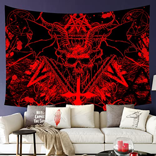 803 Wandteppich Satanisches Gotisches Ritual Des Teufels Bösen Ziegen Schädels Wandtuch Waschbar Weiches Strandtuch, Für Party Dekor, Wohnzimmer, 150x200cm von 803