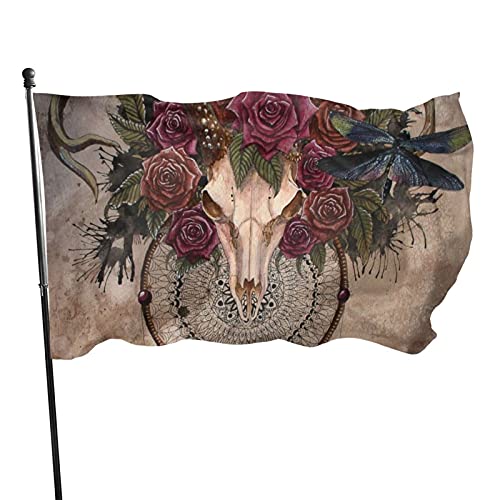 Garten Flagge Gehörnter Hirschschädel Dreamcatcher Ziegenhornkopf Blumen Dekoratives Banner Lustige Gartenflaggen Durable Hof Flaggen, Für Drinnen Und Draußen, Partys von 803