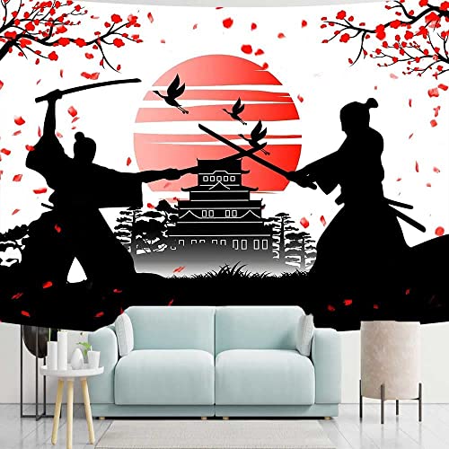 Wandteppich Japanischer Samurai Kirschkranich, Rote Sonne, Japanischer Krieger Im Asiatischen Stil Strandtuch Waschbar Kunst Wandtuch, Für Party Dekor, Wohnzimmer, 150x200cm von 803