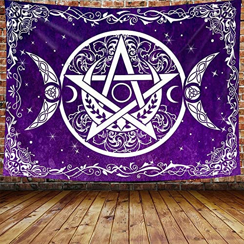 Wandteppich Wicca Pentagram Pagan Triple Moon Wicca Pentagramm Hexerei Tapisserie Mehrzweck Kunst Wandtuch Tapisserie Durable Für Wanddeko 73x95cm von 843