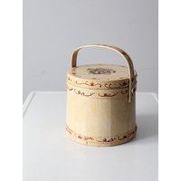 Vintage Bemalter Zuckereimer, Firkin Korb Aus Holz von 86home