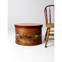 Vintage Große Bemalte Holz Bandbox von 86home