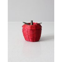 Vintage Rot Geflochtenen Apfelförmigen Korb von 86home