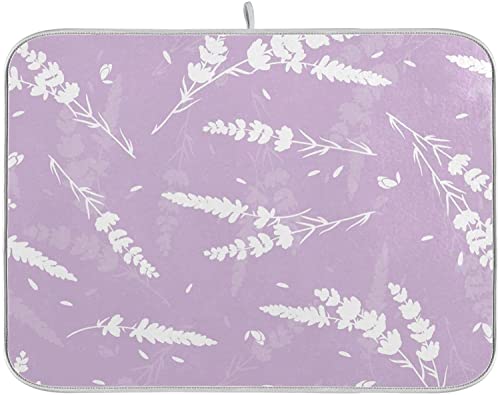 874 Geschirr Abtropfmatt 41x46 cm, Lavendelblüte Lila Geschirrunterlage Mit Aufhängeschlaufe Sehr Saugfähig Abtropfmatte Für Die Küche Multifunktionalen Geschirr-Trockenmatte Für Besteck Geschirr von 874