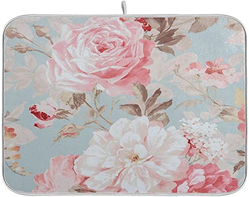 874 Geschirr Abtropfmatt 41x46 cm, Pinke Blumen Geschirr Abtropfgestell Pads Mit Aufhängeschlaufe Sehr Saugfähig Abtropfmatte Für Die Küche Leicht Zu Reinigen Geschirrunterlage Für Geschirr Theke von 874