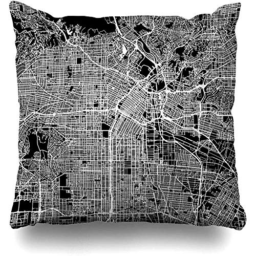 874 Kissenbezug Geographie Stadt Los Angeles Karte Kunstdruck California Black Road Downtown American Drawing Sofakissen Stilvolles Kissenbezüge Dekokissen Kissenhülle 45x45 cm von 874