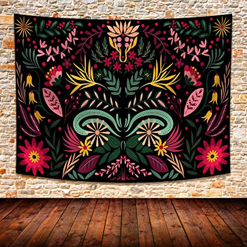 874 Wandteppiche Mexikanische Blumen-Aquarell-Botanische Blätter-Blume Chic Wandtuch Langlebig Wandteppich Für Zimmer Wohnzimmer Balkon,130X150Cm von 874