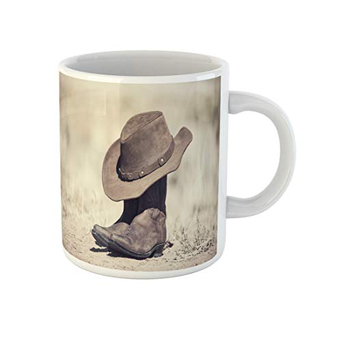 Becher Braune Cowboystiefel Und Hut, Alte Verarbeitung, Landlandschaft Lustig Tassen Fun Tassendruck 330Ml Für Geschenk,Muttertag,Kaffee von 874