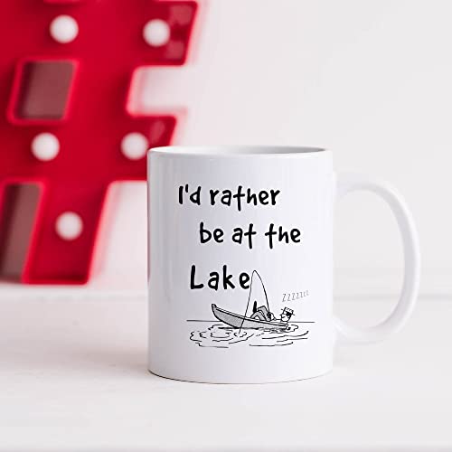 Kaffeebecher Sommerzeit, Ich Wäre Lieber Am See, Angelzeit Auf Dem Boot, Weiß, Zeit Am See, Bootfahren Keramik Tasse Retro ​Kaffee Tasse Einfache Geschenk Tasse 330 Ml von 874