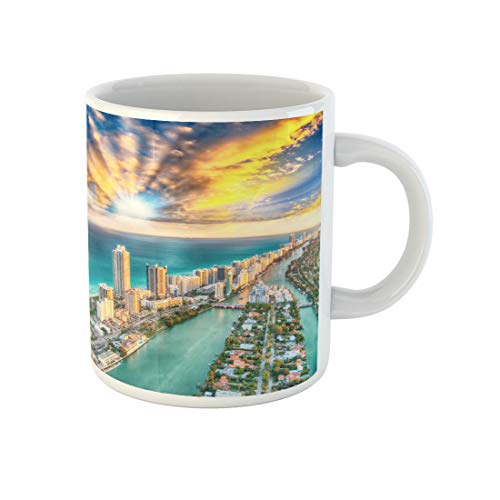 Tasse Blaue Landschaftsluftaufnahme Der Skyline Von Miami Beach, Florida Fun Kaffeebecher Personalisiert Tassendruck 330Ml Für Männer,Kaffee,Freundin von 874