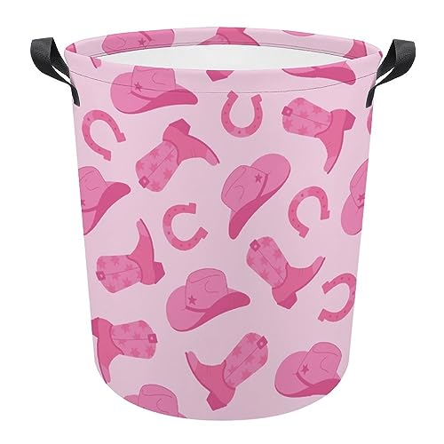 Wäschekorb Rosa Wild Western Cowgirl-Hutstiefel Rund Kleidung Aufbewahrungskorb 34x42cm,Laundry Baskets Stilvollem Wäschesammler Wasserdichte Für Schlafzimmer Kleidung Wohnheim von 874