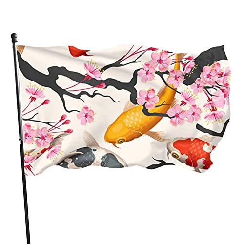 Garten Flaggen Koi-Fische Und Kirschen Dekorative Fahnen Wetterfest Balkonflagge Uv-Beständig Yard-Flaggen Für Draußen Indoor Outdoor Aktivitäten Rasen 90x150 cm von 883