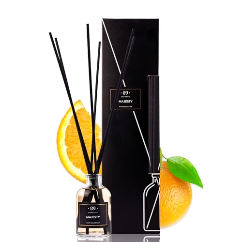 Raumduft Reed Diffuser mit 6 Duftstäbchen - Orange Öl Duft, Lufterfrischer für Badezimmer, Wohnung Heimdekoration, Intensiv Raumduft Diffuser mit Stäbchen von • 89 •