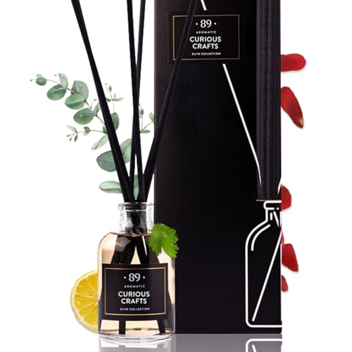 Raumduft Reed Diffuser mit 6 Duftstäbchen - Zitrone & Safran Öl Duft, Lufterfrischer für Badezimmer, Wohnung Heimdekoration, Intensiv Raumduft Diffuser mit Stäbchen von • 89 •