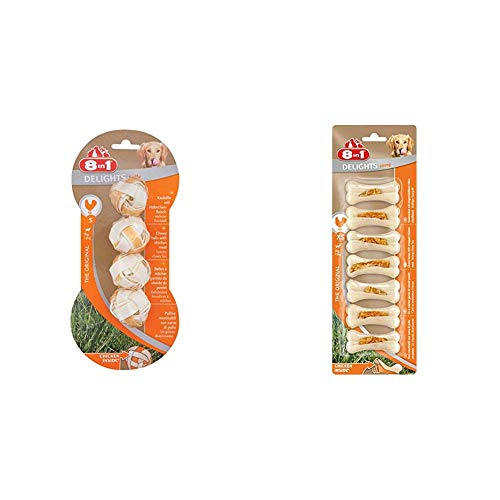 8in1 Delights Chicken, gesunder Kauksnack für Hunde, hochwertiges Hähnchenfleisch eingewickelt in Rinderhaut & Delights Chicken Kauknochen Strong XS, 7 Stück (140 g) von 8in1