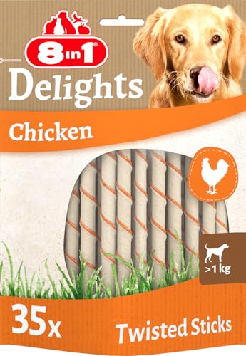 8in1 Delights Chicken Twisted Sticks - gesunde Kaustangen für Hunde, hochwertiges Hähnchenfleisch eingewickelt in Rinderhaut, 35 Stück 8in1 Delights Chicken Twisted Sticks - gesunde Kaustangen für Hunde, hochwertiges Hähnchenfleisch eingewickelt in Rinderhaut, 35 Stück von 8in1