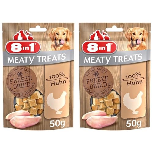 8in1 Meaty Treats, gefriergetrocknete Hunde Leckerlis aus Huhn, 100% Fleisch, getreidefrei und ohne Zucker, 50g (2er Pack) von 8in1