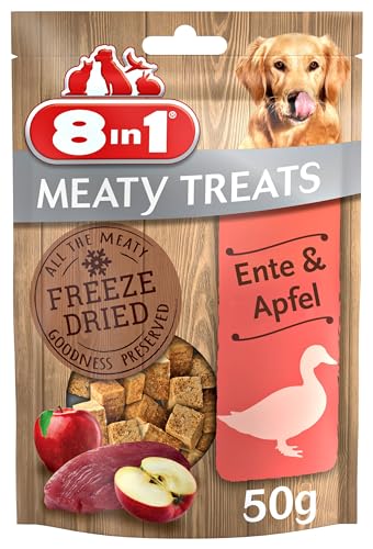 8in1 Meaty Treats, gefriergetrocknete Hunde Leckerlis mit Ente & Apfel, getreidefrei und ohne Zucker, 50 g Beutel 8in1 Meaty Treats, gefriergetrocknete Hunde Leckerlis mit Ente & Apfel, getreidefrei und ohne Zucker, 50 g Beutel von 8in1