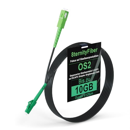 8ternityFiber Gepanzertes Glasfaserkabel LC/APC auf SC/APC 5M/16FT, Armoured Fibre Optic Cable Simplex Singlemode 9/125μm, Length Options: 5m-50m, 3mm LSZH von 8ternityFiber