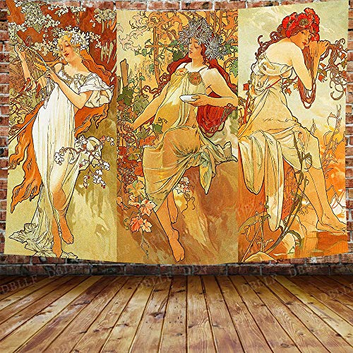 908 Wand Dekoration Neuheit Wandteppich Portabel Tapisserie Für Picknick Wohnzimmer Balkon Nouveau Lady Medieval Optimized Vintage Alphonse Mucha Autumn Paris Fall Nouveau Vineyard Flirt 130x150cm von 908