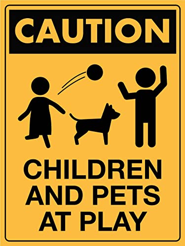 Vorsicht Vor Spielenden Kindern Und Haustieren Warnschild Blechschild Deko Blechschild Beschilderung Für Innen Draußen 20X30cm von 908