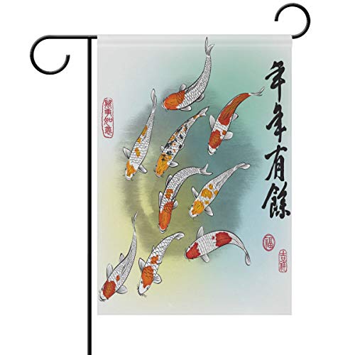 Garten Flaggen Japanischer Koi-Karpfen-Fisch Dekorative Fahnen Dekor Feiertage Flags Wetterfest Balkonflagge Für Garten Hof Rasen 30x45 cm von 917