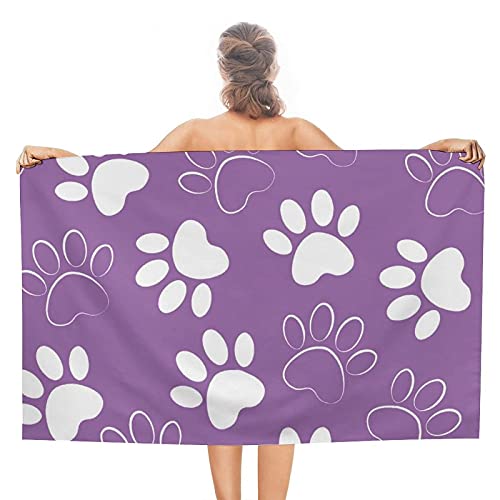 934 Strandlaken Weiße Pfoten Auf Lila Beach Towel Mikrofaser,Tragbares Schwimmbadtuch Für Männer Wandern Outdoor,80X130cm von 934