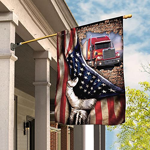 Gartenfahne Langlebig Lawn Sign Verblassen Beständig Yard-Flaggen Décor Für Outdoor Lawn Veranda Freightliner Trucks Amerikanische Flagge 70x100cm von 934