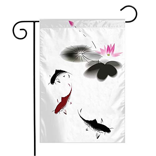 Garten Flagge 30x45cm, Malerei Fisch Schwarz Traditionelles Symbol Roter Karpfen Zeichnung Tinte Kalligraphie Isolierte Koi Blume Bauernhof Flaggen Lustige Feiertage Dekorative Fahnen von 942