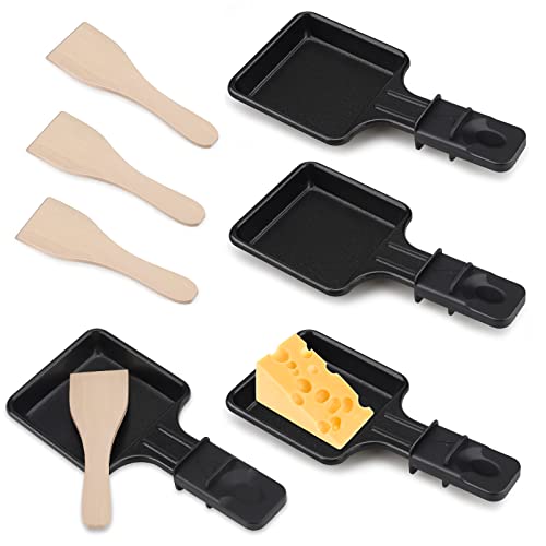 Mini-Raclettepfannen, 4-teilig, Raclette-Schälchen, Pfanne, Antihaftbeschichtung, Mini-Raclette-Set, für Käse, Spiegelei, mit 4 Holzschaufeln von 95Street