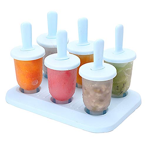6 Eisformen Eisförmchen Popsicle Formen Set, Eisform Silikon, Stieleisformer LFGB Geprüft und BPA Frei, Mini Eisform für Kinder, Baby, Erwachsene Mini Kühlschrank Popsicle Mold Ice Molds (Hellblau) von 95sCloud