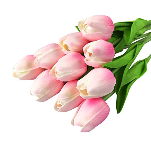 95sCloud 10/20 Stück Künstliche Tulpen, Künstliche Deko Blumen Latex Blumendekoration Tulpen mit Blätter Unechte Kunstblume für Zeremonie Party Hochzeit Home Office Wohnzimmer (10pcs, Rosa) von 95sCloud