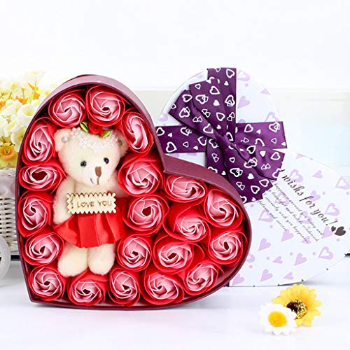 95sCloud Blume Teddybär mit Herzform-Geschenkbox, Rose Bär Spielzeug Bär und künstliche Blumen Puppen für Valentinstag Gifts Weihnachten Neujahr Thanksgiving Day Hochzeit Geburtstagsgeschenke (Rot) von 95sCloud