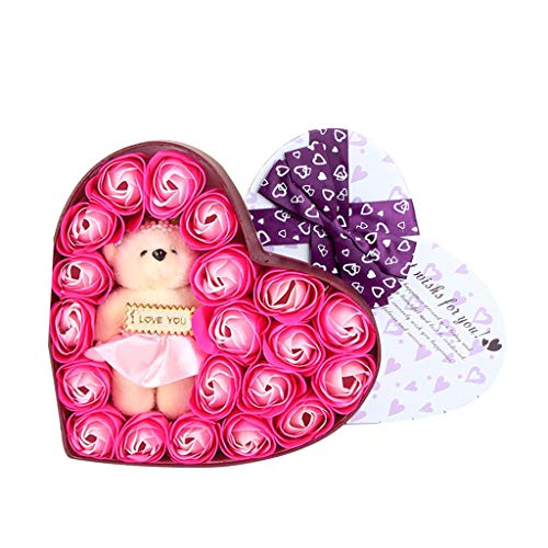 95sCloud Blume Teddybär mit Herzform-Geschenkbox, Rose Bär Spielzeug Bär und künstliche Blumen Puppen für Valentinstag Gifts Weihnachten Neujahr Thanksgiving Day Hochzeit Geburtstagsgeschenke (Pink) von 95sCloud