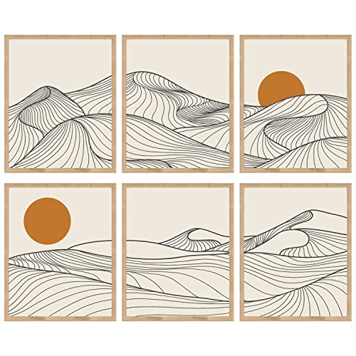 97 Decor Japandi Landschaft Sun Set Prints - Abstrakte Linie Kunst Zeichnung - Japanische Alpen Poster von 97 Decor