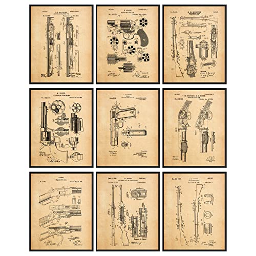 97 Decor Vintage Gun Patent Prints – Antikes Waffen-Poster, Gun Blueprints Wandkunst, alte Schusswaffen-Bilder, Gewehrmalerei, Waffen-Patente, Höhlendekorationen (20.3x25.4 cm, ungerahmt) von 97 Decor