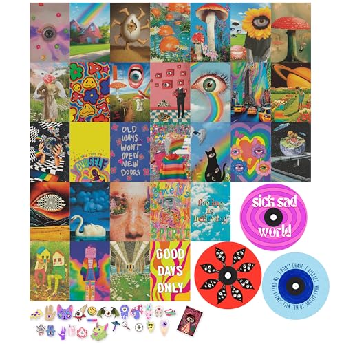 97 Decor Weirdcore Wandcollage Kit Indie Aesthetic Pictures Poster Records, Hippie Trippy Wall Collage Kit für Drucke Bilder, Schlafsaal Foto Display, VSCO Poster für Schlafzimmer von 97 Decor