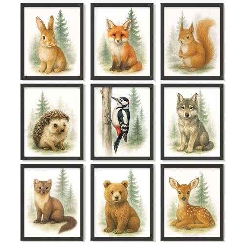 97 Decor Woodland Wanddekoration für Kinderzimmer, Waldkinderzimmer, Kunstdrucke für Kinderzimmer, Bär, Fuchs, Kunstwerk, Hirsch, Tierposter für Baby-Jungen, Schlafzimmer-Dekorationen (20,3 x 25,4 cm von 97 Decor