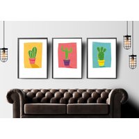 Moderne Kaktus Kunstdrucke 3Er-Set Lebendige Sukkulenten Wandkunst von 97design