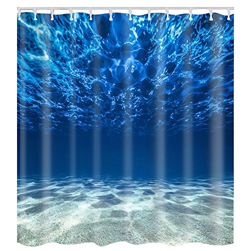 Litthing Duschvorhang Blauer Ozean Muster Top Qualität Wasserdicht, Anti-Schimmel-Effekt 3D Digitaldruck mit 12 Duschvorhangringe für Badezimmer 180x180cm (Blau) von Litthing