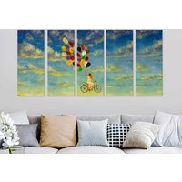 Ballons 5 Multi-Panel Leinwand Kunst Set Für Zuhause Raum Dekoration Fahrrad Große Bilder Wohnzimmer Gemälde Niedliche Mädchen Wandkunst Da0490 von 999DesignsArt