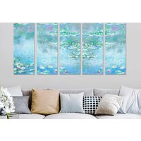 Seerosen 5stk Leinwand Wandbild Mit Rahmen Claude Monet Wandkunst Set Natur Wand Dekor Bedruckte Bilder Für Zuhause Da0453 von 999DesignsArt