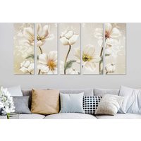 Weiße Blumen Gemälde 5 Stück Leinwand Kunst Home Dekoration Bild Für Wand Dekor Blüte Raum Floral Da0473 von 999DesignsArt