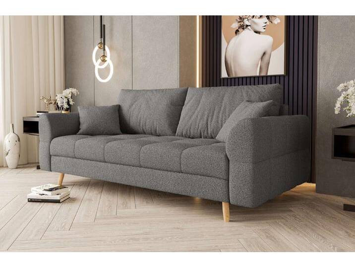 99rooms 3-Sitzer Bello, Sofa, 2-Sitzer Sofa, mit Rundumbezug, 2 Zier- und 2 Rückenkissen, hellbraune Holzfüße, grau, Grau 99rooms 3-Sitzer Bello, Sofa, 2-Sitzer Sofa, mit Rundumbezug, 2 Zier- und 2 Rückenkissen, hellbraune Holzfüße, grau, Grau von 99rooms