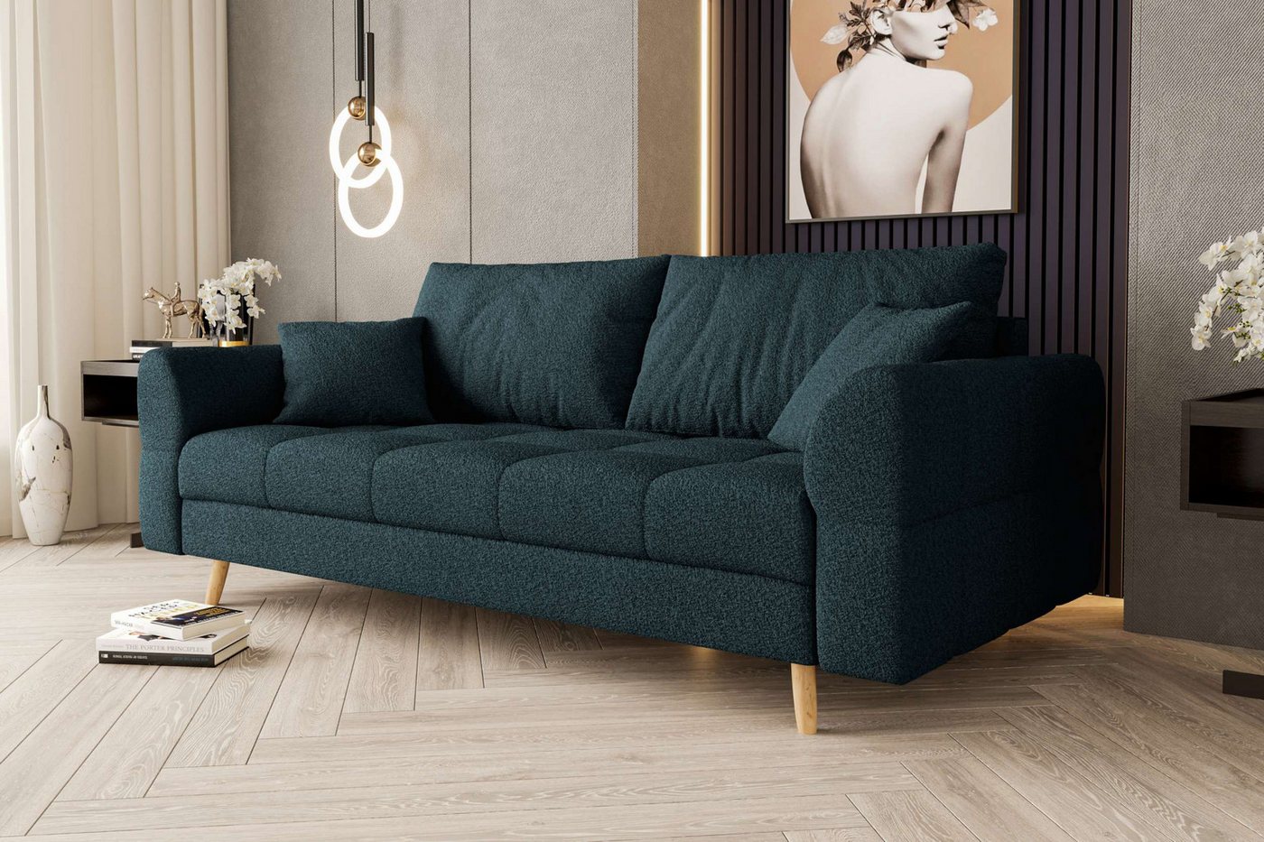 99rooms 2-Sitzer Bello, Sofa, 2-Sitzer Sofa, mit Rundumbezug, 2 Zier- und 2 Rückenkissen, hellbraune Holzfüße von 99rooms